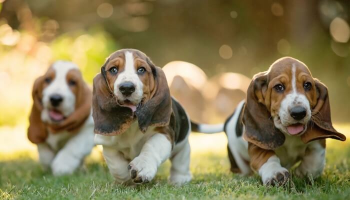 perros sabueso caminando en la hierba