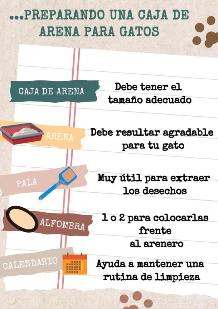 lista de artículos para preparar el arenero